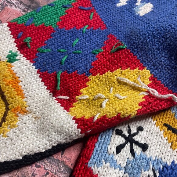 Vtg The Eagle's Eye Cardigan Sweater Hand Knit Teacher School Abcs 123s Sz XL - Picture 6 of 10